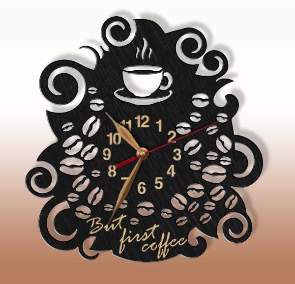Cafe Clock Wall Coffee Shop Large 12-18Inch, Wood For Kitchen Decor, Barista Gift - image 1
