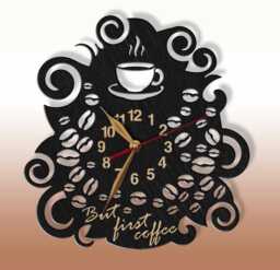 Cafe Clock Wall Coffee Shop Large 12-18Inch, Wood For Kitchen Decor, Barista Gift - thumbnail 1