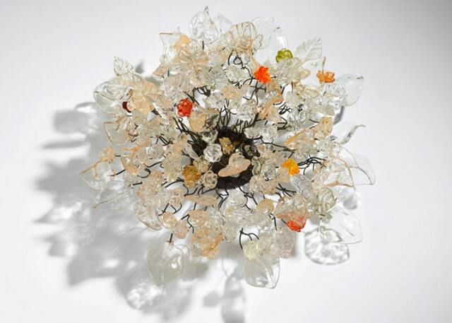 Floral Flush Mount Ceiling Light Resin Flowers & Leaves, Orange Accents - image 1