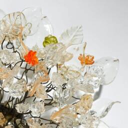 Floral Flush Mount Ceiling Light Resin Flowers & Leaves, Orange Accents - thumbnail 3