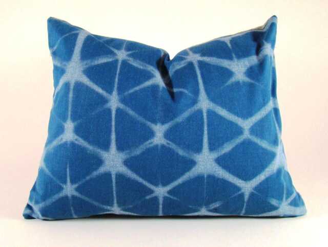 Indigo Shibori Pillow Cover Geometric Lumbar Pillow, Boho Decor - image 1