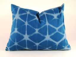 Indigo Shibori Pillow Cover Geometric Lumbar Pillow, Boho Decor - thumbnail 1