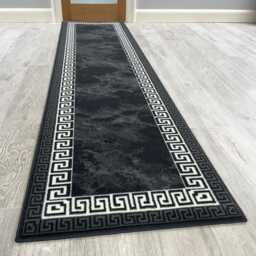 New Modern Grey Greek Border Rugs Mats Large Small Hallway Runners Area Carpet - thumbnail 3