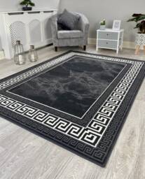 New Modern Grey Greek Border Rugs Mats Large Small Hallway Runners Area Carpet - thumbnail 1
