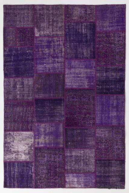 Handmade Turkish Patchwork Rug, Purple - image 1