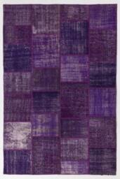 Handmade Turkish Patchwork Rug, Purple - thumbnail 1