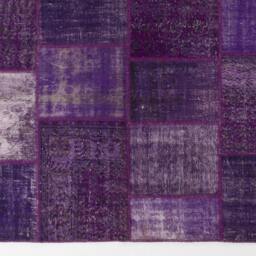Handmade Turkish Patchwork Rug, Purple - thumbnail 3