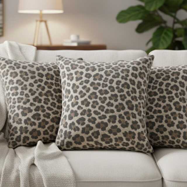Muted Grey Leopard Print Cushion Cover - - 18x18 - image 1