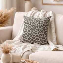 Muted Grey Leopard Print Cushion Cover - - 18x18 - thumbnail 2