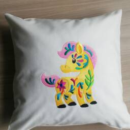 "Children's Decorative Pillowcase With Animal Embroidery ""Yellow Horse" - thumbnail 2