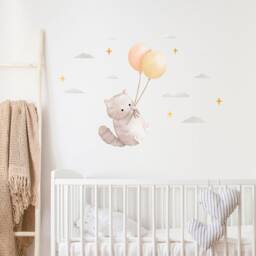 Grey Balloon Cat Wall Decal, Plastic-Free Kids Room Wall Stickers - thumbnail 3