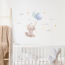 Grey Balloon Cat Wall Decal, Plastic-Free Kids Room Wall Stickers - thumbnail 2