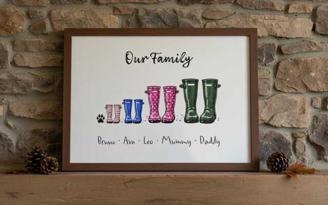 Personalised Family Portrait Wellie Print Fully Customisable Custom Name Wall Art - image 1