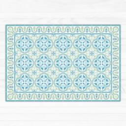 Set Of Vinyl Placemats in Green & Turquoise. Tiles Place Mats Printed To Order On Durable PVCvinyl. Art Mat Tableware - thumbnail 2