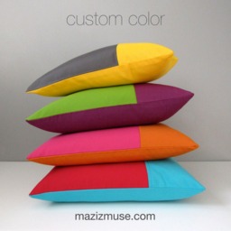 Tuscan Orange & Gray Sunbrella?? Outdoor Pillow Cover in Modern Color Block, Charcoal Grey/Throw Cushion By Mazizmuse - thumbnail 3