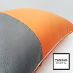 Tuscan Orange & Gray Sunbrella?? Outdoor Pillow Cover in Modern Color Block, Charcoal Grey/Throw Cushion By Mazizmuse - thumbnail 2