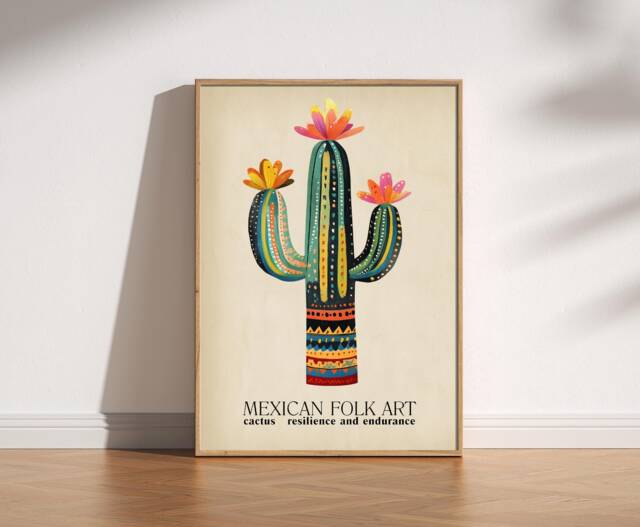 Mexican Cactus Art Print Colourful Folk Poster