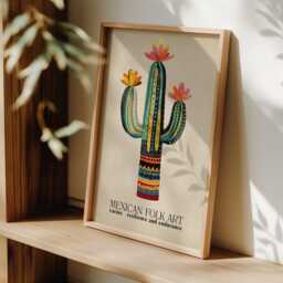 Mexican Cactus Art Print Colourful Folk Poster - thumbnail 3