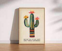 Mexican Cactus Art Print Colourful Folk Poster - thumbnail 1