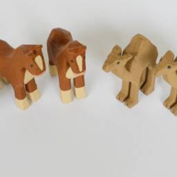 Hand Carved Wooden Noah's Ark Animals Donkey, Draft Horse, One Hump Camel & Spotted Ponies - thumbnail 2