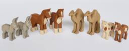 Hand Carved Wooden Noah's Ark Animals Donkey, Draft Horse, One Hump Camel & Spotted Ponies - thumbnail 1