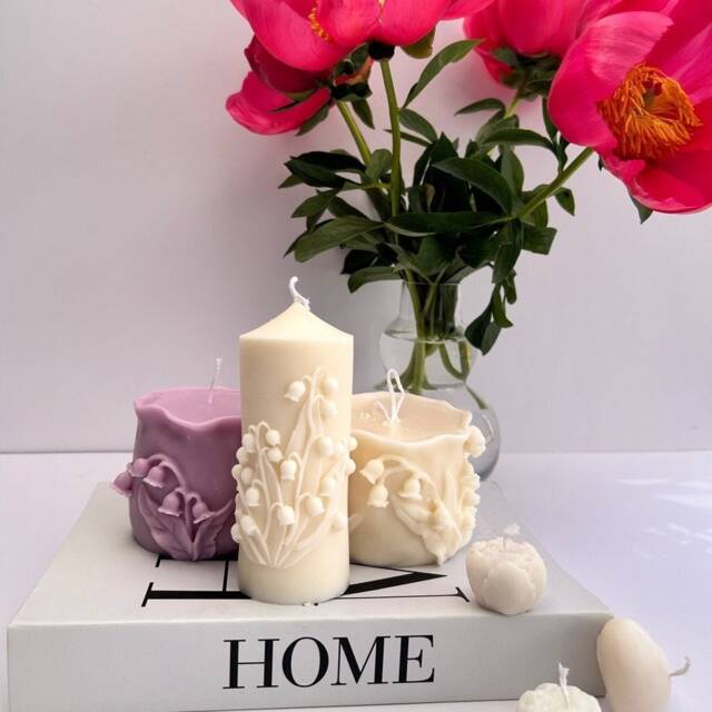 Lily Of The Valley Pillar Candle Scented Soy Wax, Handmade Home Decor - image 1