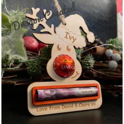 Personalised Reindeer Christmas Ornament Money & Chocolate Holder, Cash Envelope - thumbnail 2