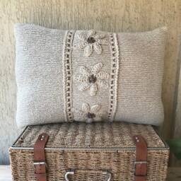 Edelweiss Knit Pillowcase Organic Linen Lumbar Pillow Cover - thumbnail 2