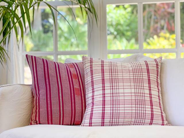 Vintage Guatemalan Pillow Cover Pink Stripe Ikat & Plaid, 20 - image 1