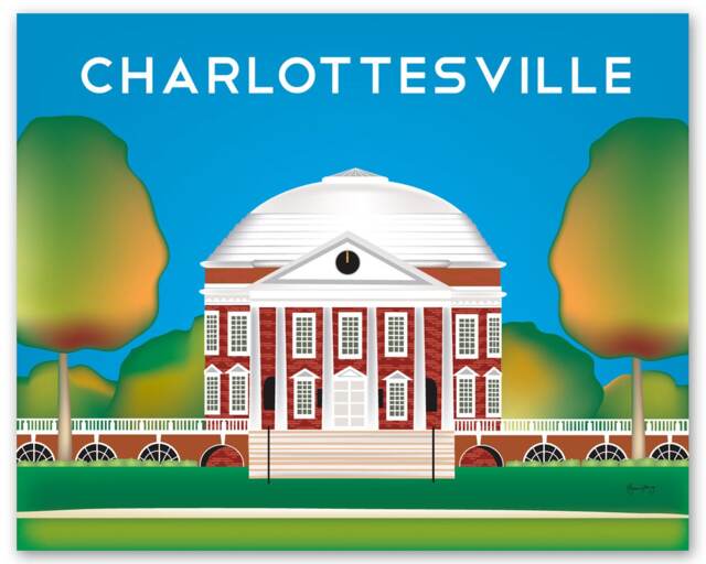 Charlottesville Poster, University Of Virginia Print, U V, Rotunda Building, Chalottesville Map E8-O-Cha-Va - image 1