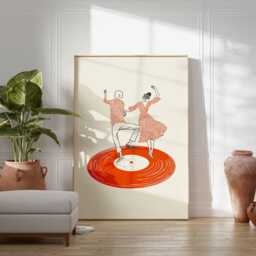 Dancing Couple Wall Art Print, Retro Record Player Poster, Modern Music Inspired Illustration For Home Bar Or Living Room - thumbnail 2