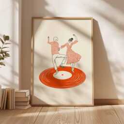 Dancing Couple Wall Art Print, Retro Record Player Poster, Modern Music Inspired Illustration For Home Bar Or Living Room - thumbnail 3