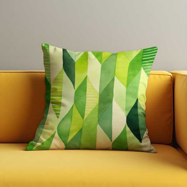Fresh Green Gradient Cushion Cover, Abstract Geometric Leaf Design Pillow Case, Watercolor Throw Cover - image 1