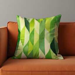 Fresh Green Gradient Cushion Cover, Abstract Geometric Leaf Design Pillow Case, Watercolor Throw Cover - thumbnail 3