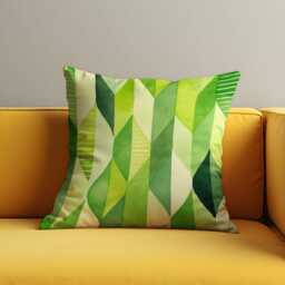 Fresh Green Gradient Cushion Cover, Abstract Geometric Leaf Design Pillow Case, Watercolor Throw Cover - thumbnail 1