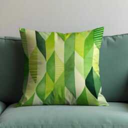 Fresh Green Gradient Cushion Cover, Abstract Geometric Leaf Design Pillow Case, Watercolor Throw Cover - thumbnail 2
