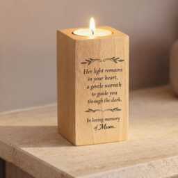 Her Light Remains Remembrance Candle Gift - Engraved Wooden Tealight Holder - thumbnail 1