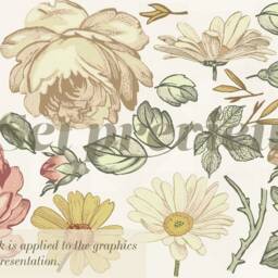Peony Floral Nursery Wall Decal - Soft Vintage Kids Room Stickers, Peel & Stick - thumbnail 4
