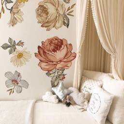 Peony Floral Nursery Wall Decal - Soft Vintage Kids Room Stickers, Peel & Stick - thumbnail 3