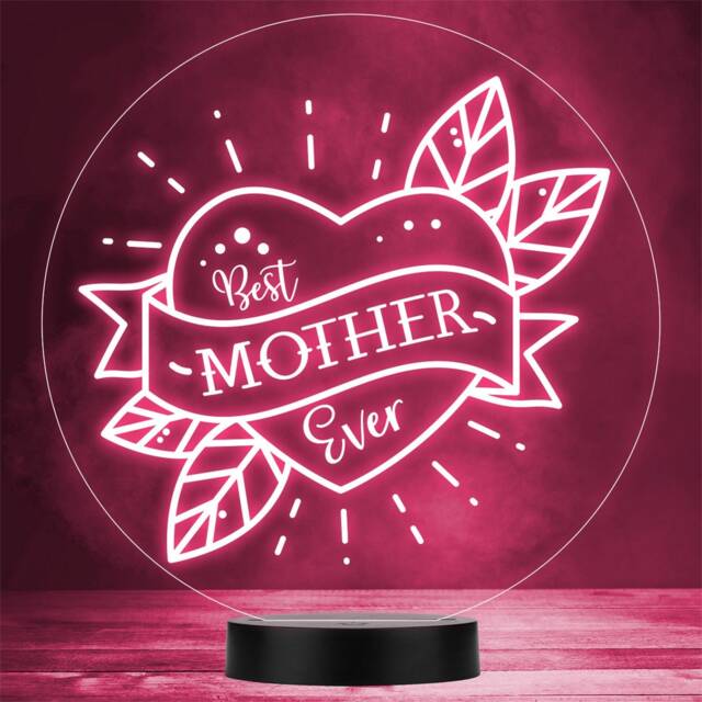 Best Mother Ever Tattoo Style Heart Personalised Gift Any Colour Led Night Light - image 1