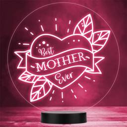 Best Mother Ever Tattoo Style Heart Personalised Gift Any Colour Led Night Light - thumbnail 1