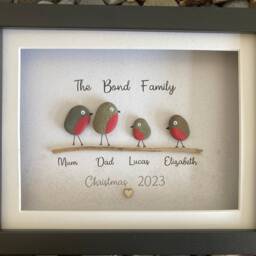 Family Christmas Gift, Robin Pebble Art - thumbnail 3