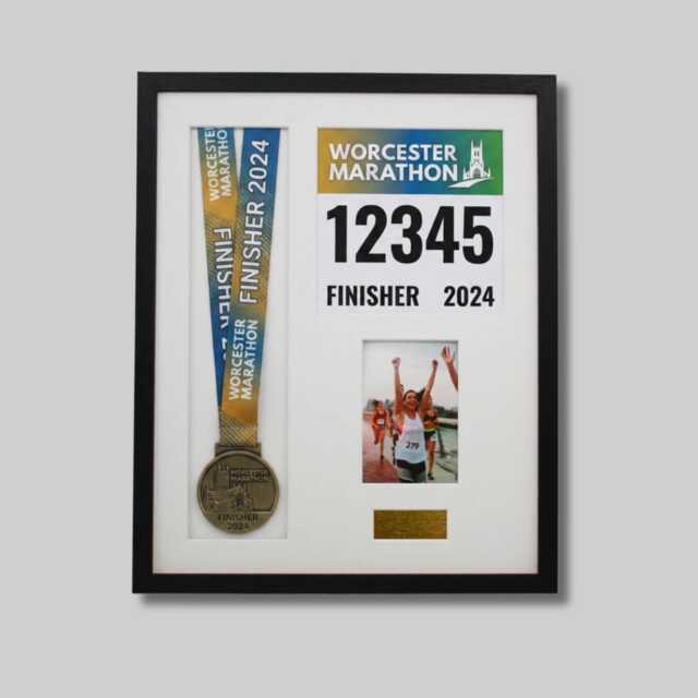 Personalised Marathon Medal Display. Black Frame To Suit A Medal, Bib & Photo - image 1
