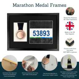 Personalised Marathon Medal Display. Black Frame To Suit A Medal, Bib & Photo - thumbnail 2