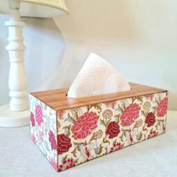 William Morris Floral Tissue Cover, Pink Chrysanthemum Box, Hand Decorated - thumbnail 1