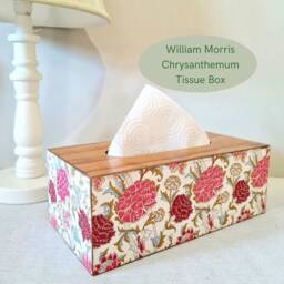 William Morris Floral Tissue Cover, Pink Chrysanthemum Box, Hand Decorated - thumbnail 3