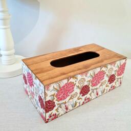 William Morris Floral Tissue Cover, Pink Chrysanthemum Box, Hand Decorated - thumbnail 2