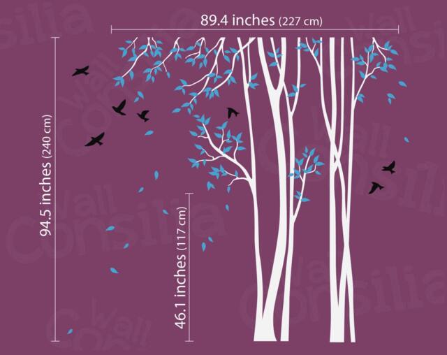 Tree Wall Decal Tall Birch Forest Set, Nursery Skinny Trees Mural, Kids Room Gift - image 1