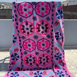 Handmade Velvet Suzani Quilt - Colorful Bohemian Bedspread - thumbnail 3