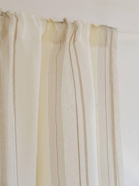 Evie Sheer Curtain, Striped Curtain With Linen Texture, Light Filtering Panel, Customn For Livingroom & Bedroom, 1Pc - image 1